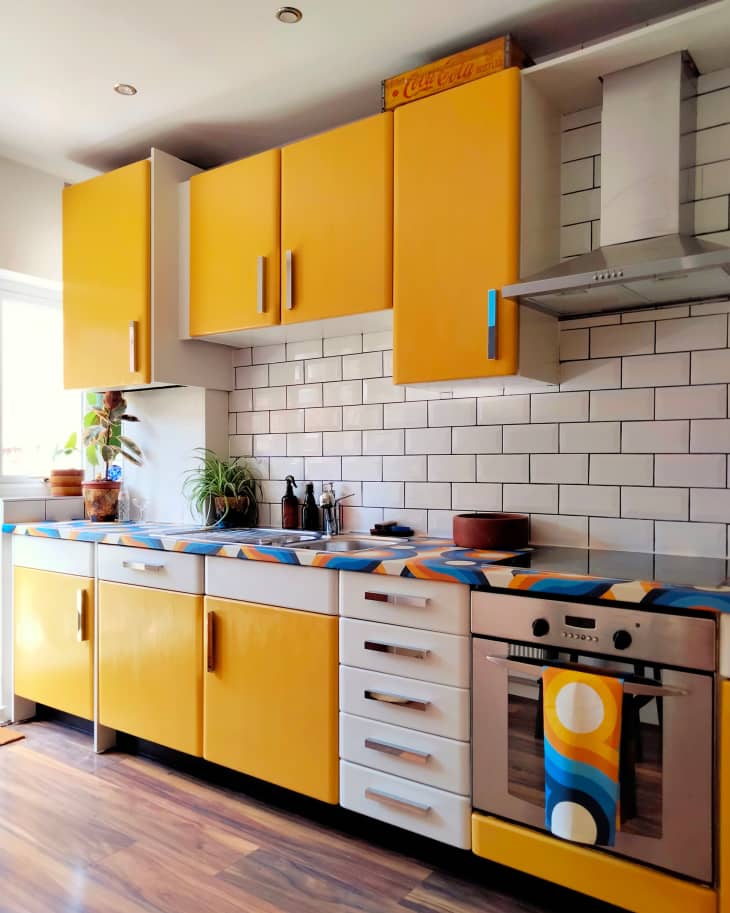 Colorful kitchen after renovation.