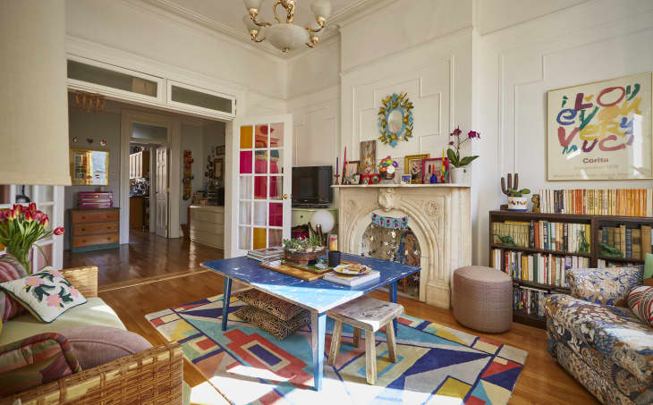 Living room in colorful Brooklyn apartment