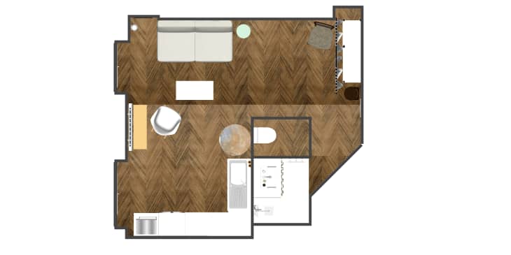 Floor plan of 260 square foot Parisian apartment.