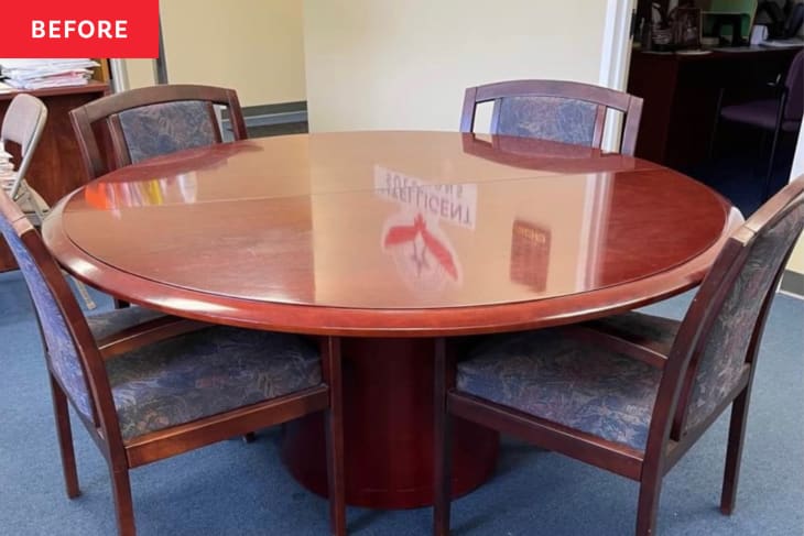 Brown circular conference table