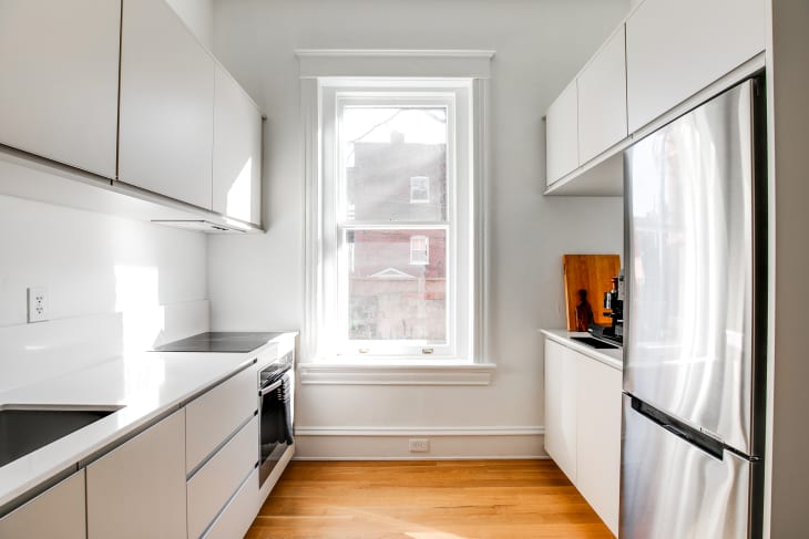 Bright white minimalist kitchen.