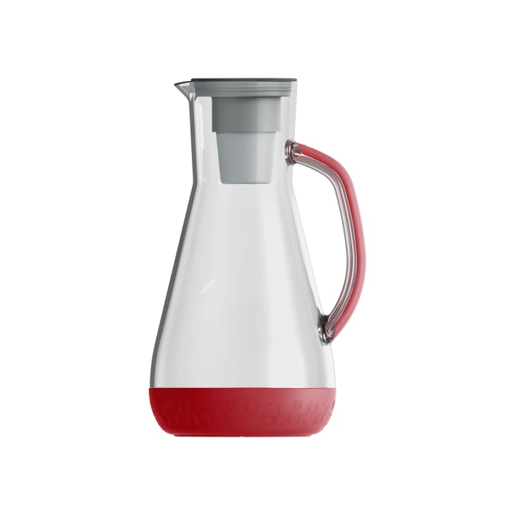 Glass water pitcher with red bottom