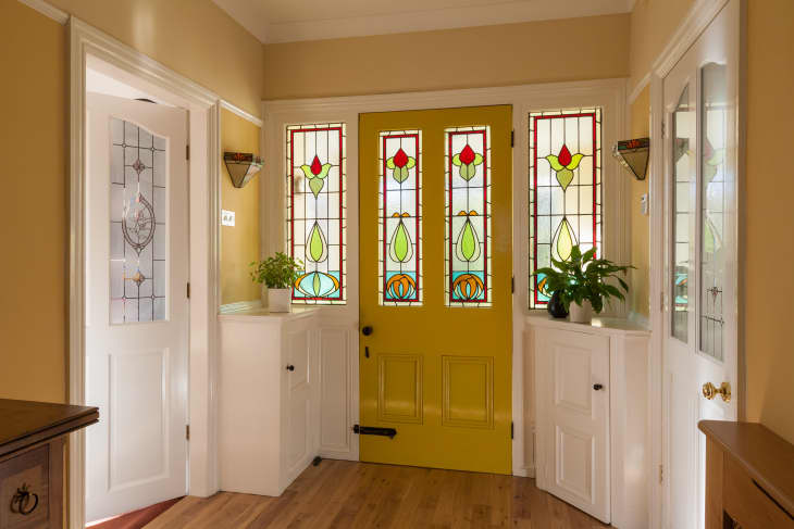 Entry hall with stained glass windows
