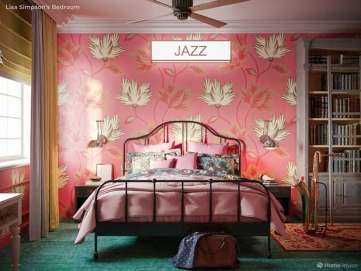 Lisa Simpson's pink bedroom redesigned with Damask wallpaper
