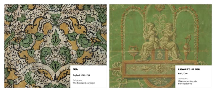 Green and gold European wallpapers from the 1700s
