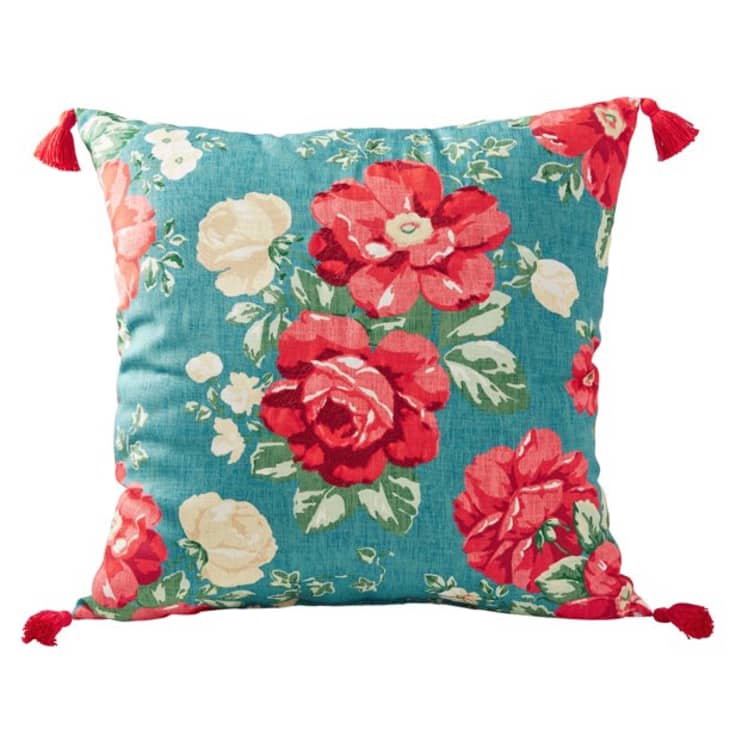 Teal floral throw pillow