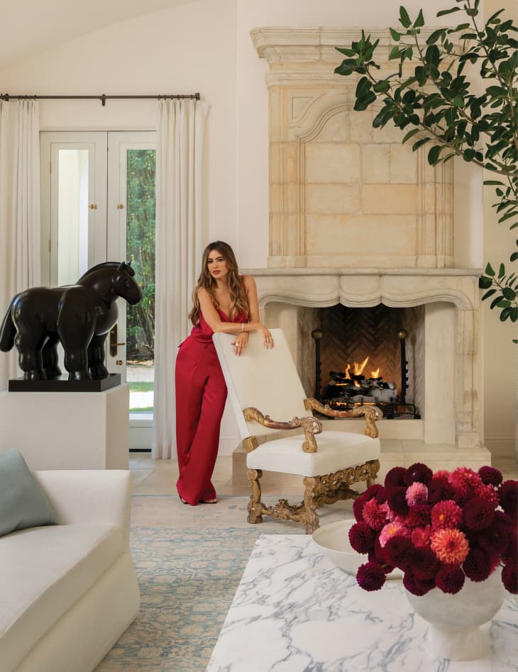 Sofia Vergara in her Los Angeles home white living room