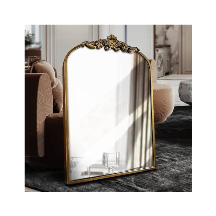 WAMIRRO Arched Mirror,Gold Traditional Vintage Ornate Baroque Mirror,Antique Brass Mirror for Entryway/Fireplace/Living Room/Hallway/Bathroom.36“X24“ Gold