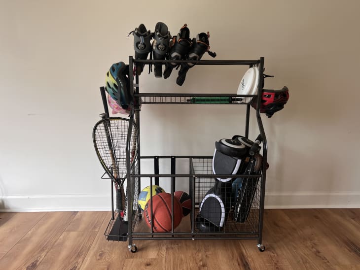 Garage Sports Equipment Storage Organizer with Baskets and Hooks
