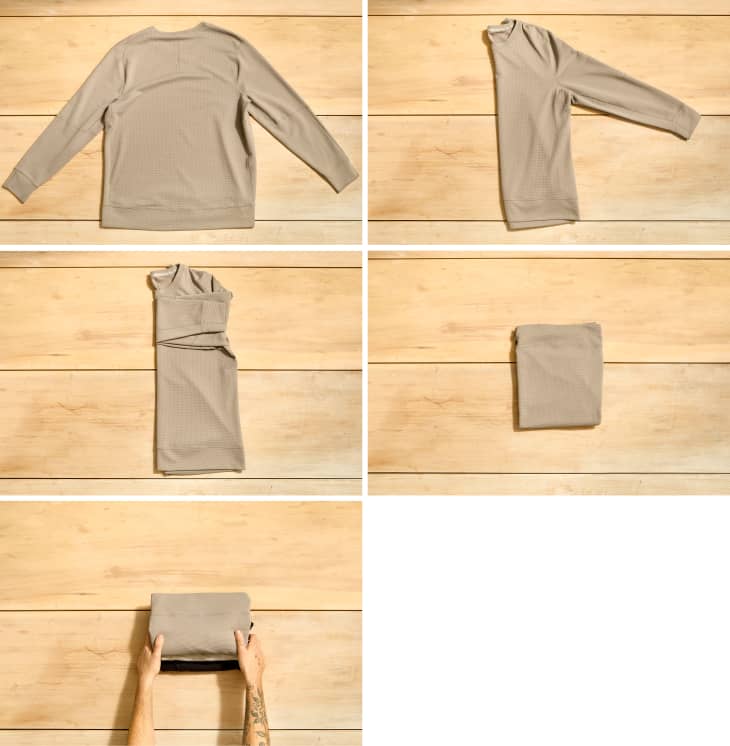 grid with 5 steps on How to Fold a Long-Sleeve Shirt Vertically