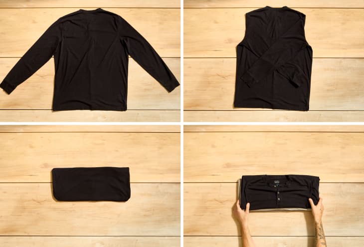 grid with 4 steps on How to Fold a Long-Sleeve Shirt Horizontally