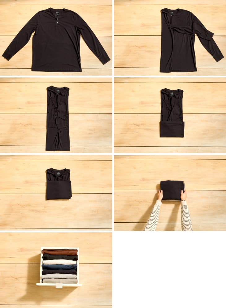 grid with 7 steps on How to Fold a Long-Sleeve Shirt Using the KonMari Method