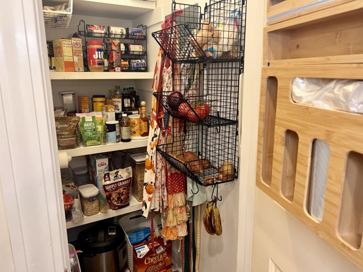 Pantry full of food with wire rack installed