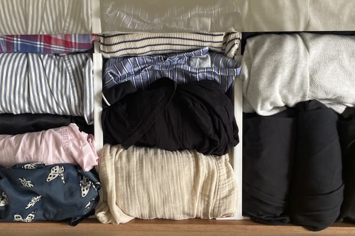 Photo of dresser-organized clothing.