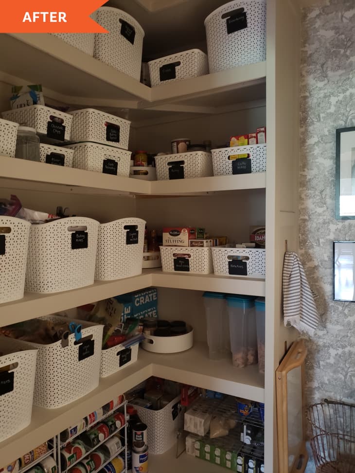 After: shelves with white containers