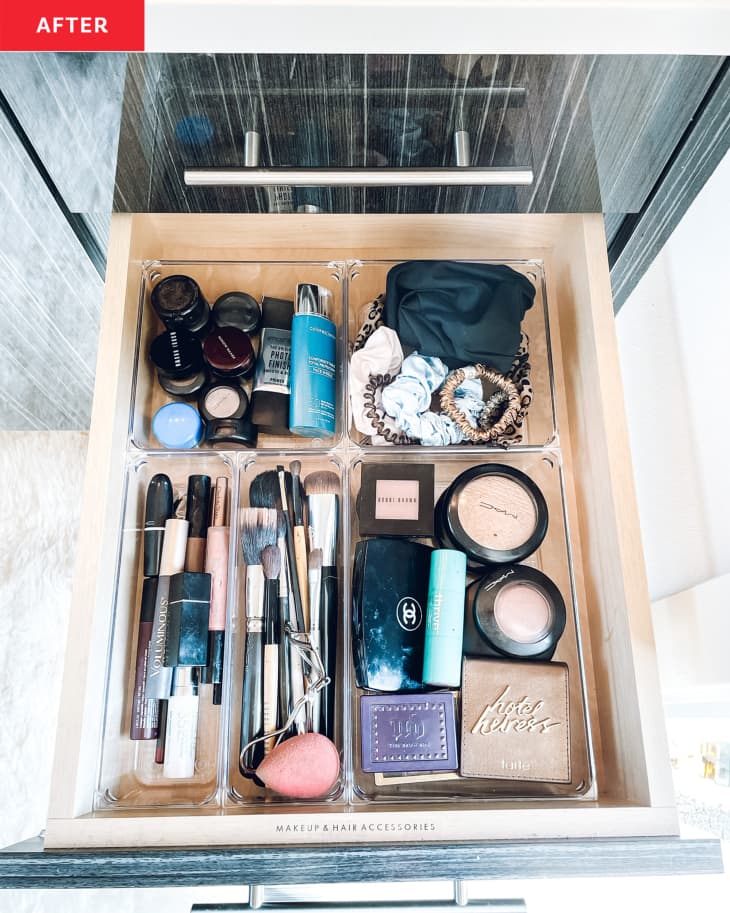 After photo of make-up organized in a drawer.