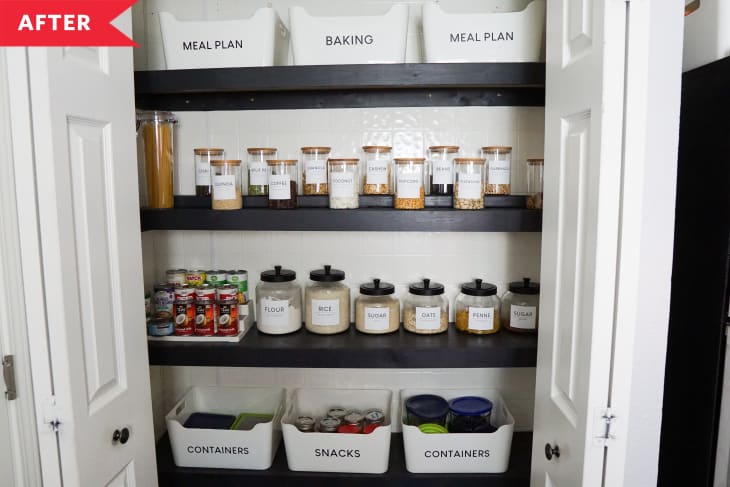 After: Organized pantry with clear, visible labels