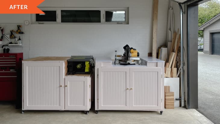 After: white cabinets in garage