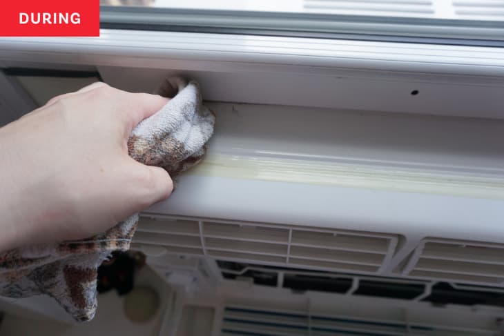Window air conditioner unit during cleaning