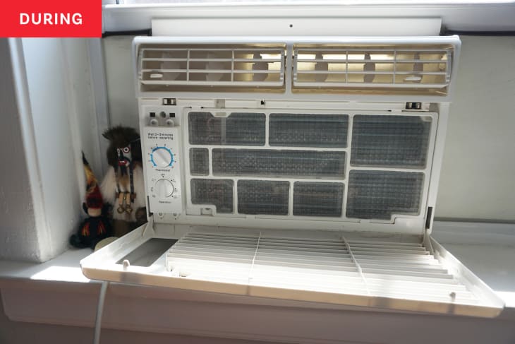 Window air conditioner unit during cleaning