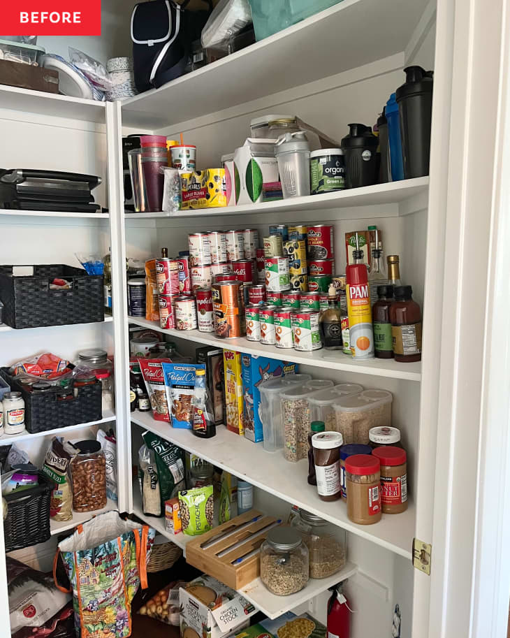 Disorganized pantry before being professionally organized.