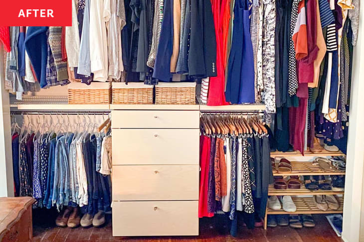 Closet with built in drawers after professional organizing.