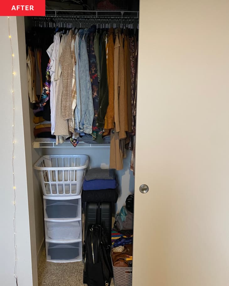 Left side of closet after organizing.