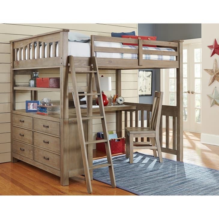 loft bed with desk and couch underneath