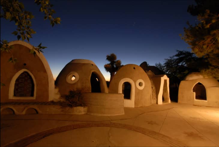 Courtyard with various Super Adobe building surrounding.