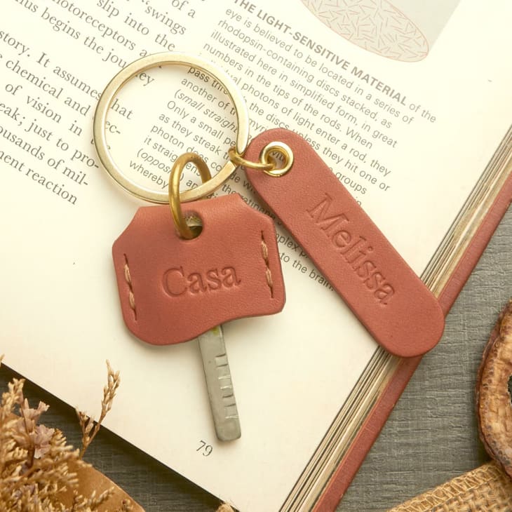 Brown Monogram Leather Keychain - Small Print