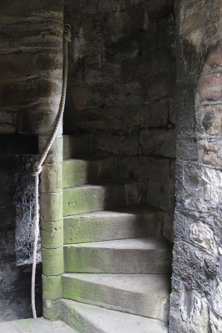 Spiral staircase in the Well Tower of Caernarfon Castle (built 1295-1323).