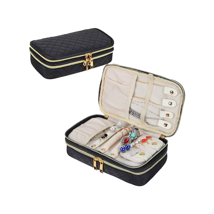 3-Layers Large Jewelry Organizer with Velvet Travel Jewelry Storage Organizer Jewelry Case, Black