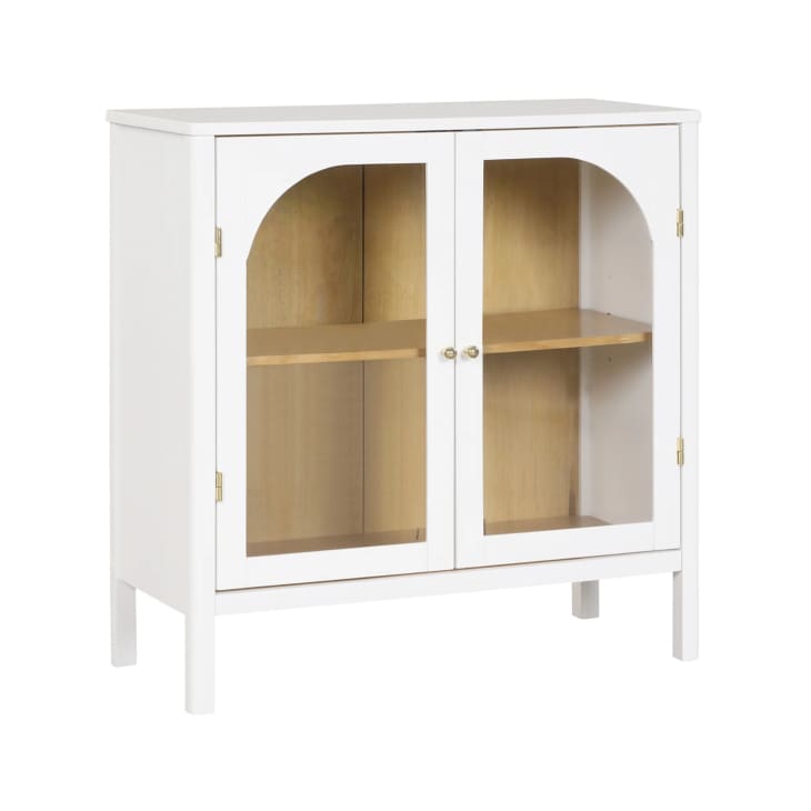 Wood & Glass Door Storage Cabinet White at Nathan James