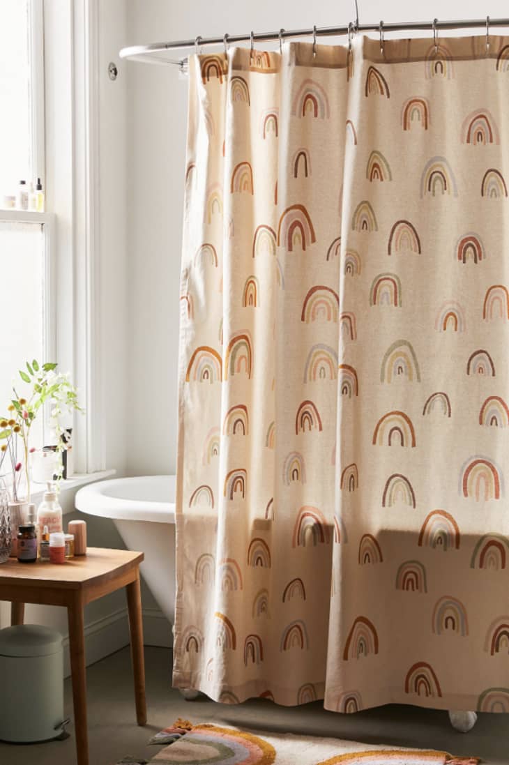 Warm colored rainbow printed shower curtain from Urban Outfitters