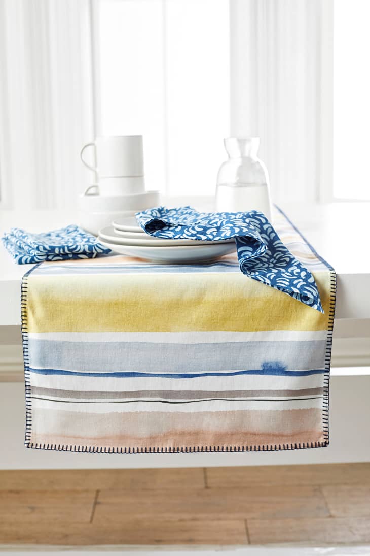 Watercolor Stripe Runner with Napkins from Pottery Barn