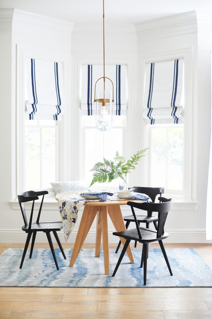 Dining Nook featuring Pottery Barn x Rebecca Atwood linens and rug