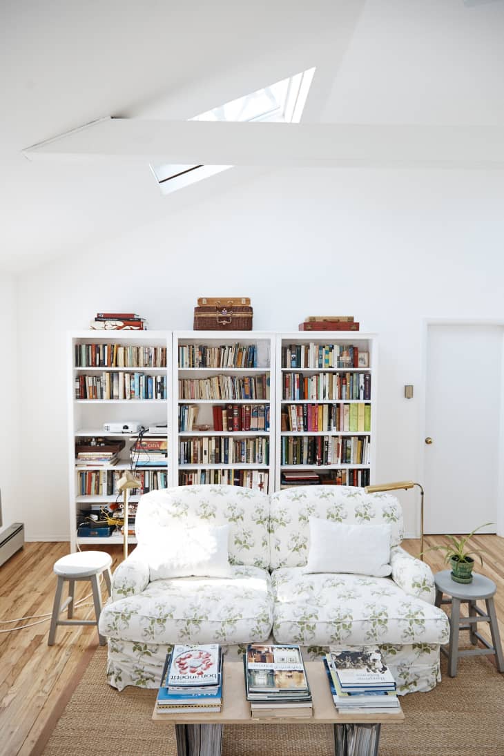Three Hemnes bookshelves from IKEA in a living room