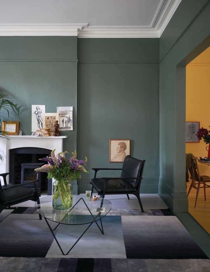 Room painted in Farrow & Ball's Green Smoke