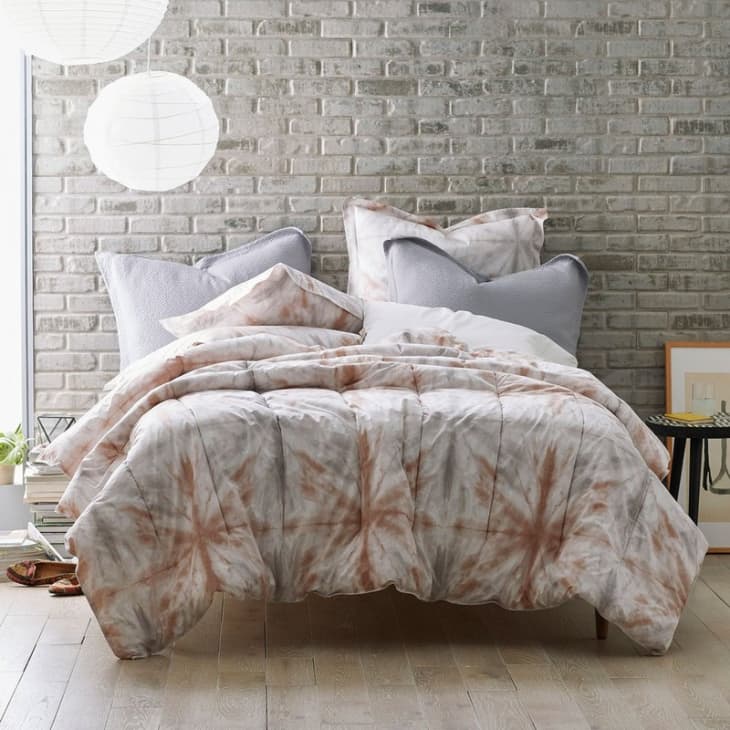 Tie-Dye Comforter set in gray and peach and tan from The Company Store