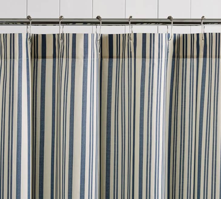 Pottery Barn shower curtain in an antique stripe
