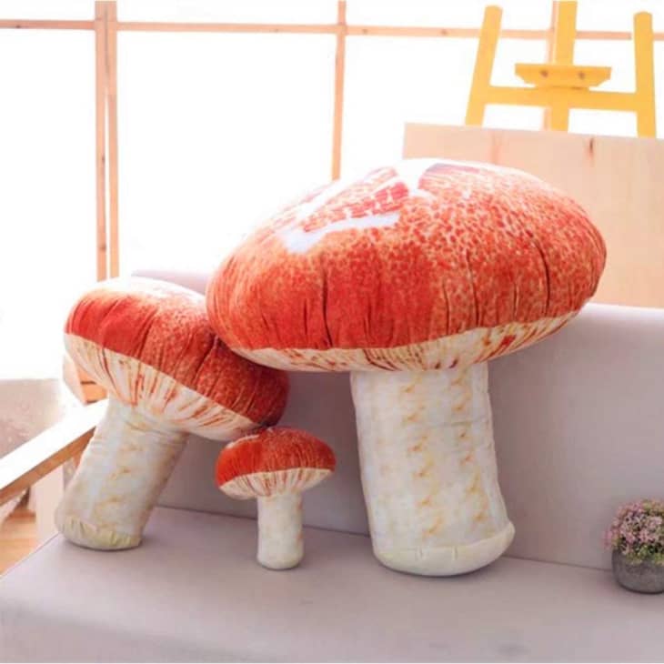 mushroom pillows in red and white