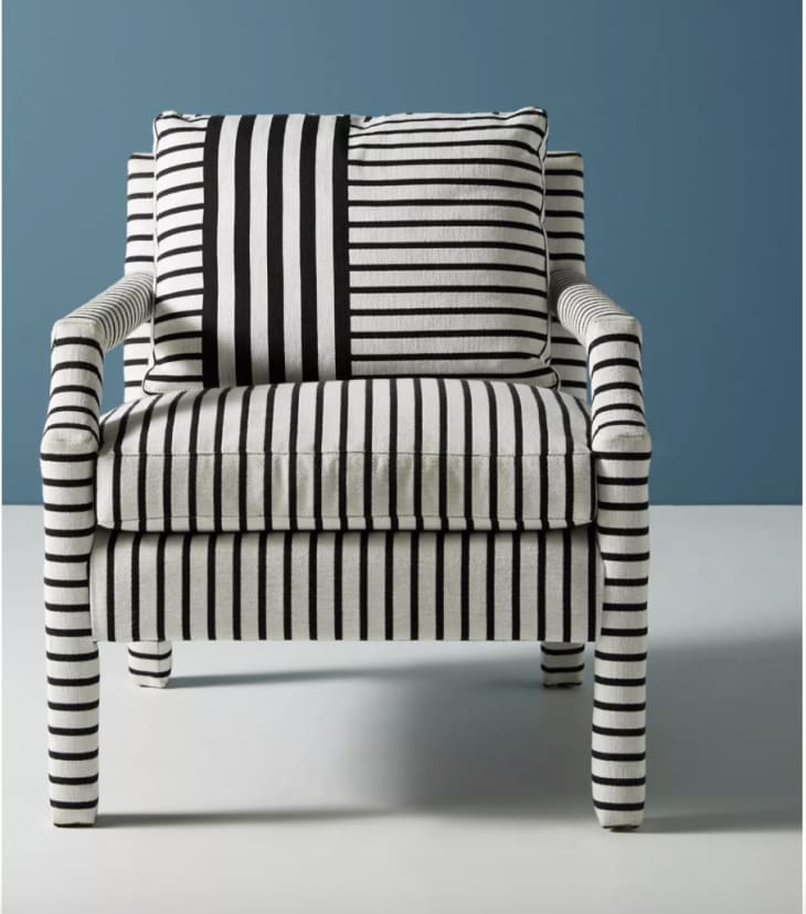 Black and white striped accent chair