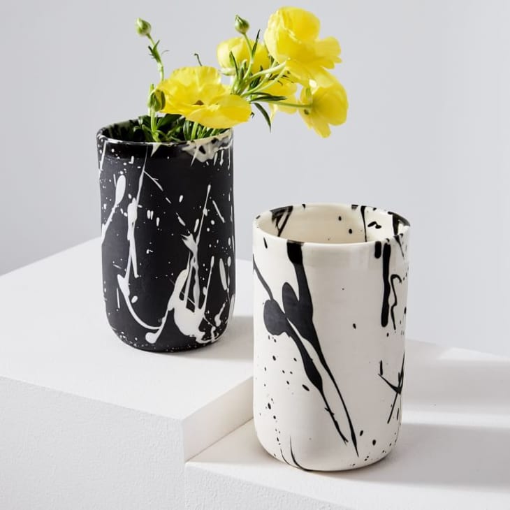 Splatter vases in black and white
