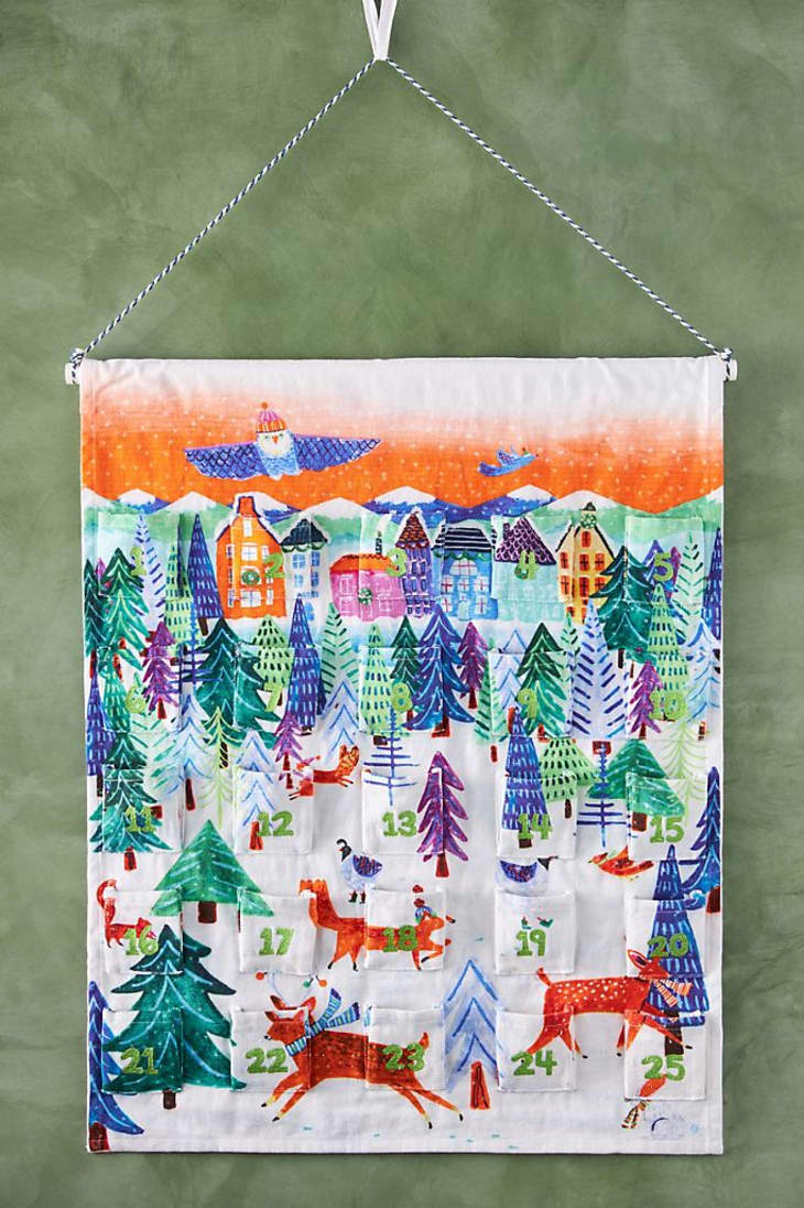 Hanging advent calendar with forest motif