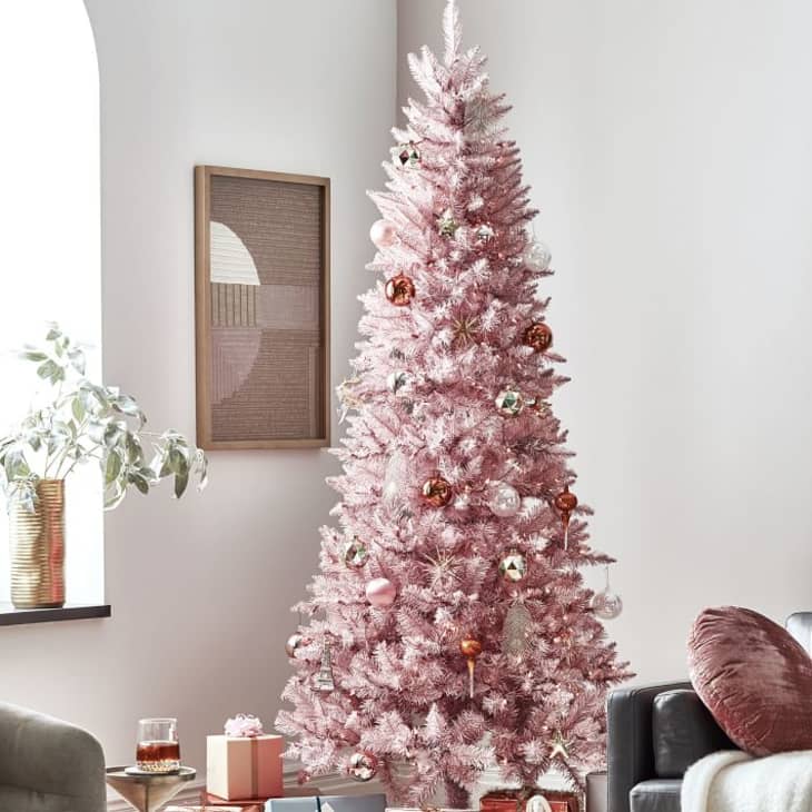 Pink tinsel tree with white lights
