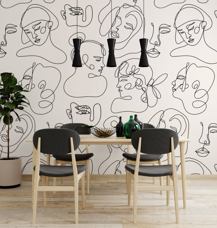 Line drawn face wall mural from Etsy