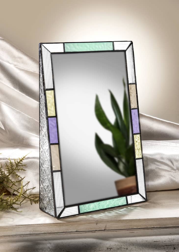 Tabletop mirror with stained glass edge