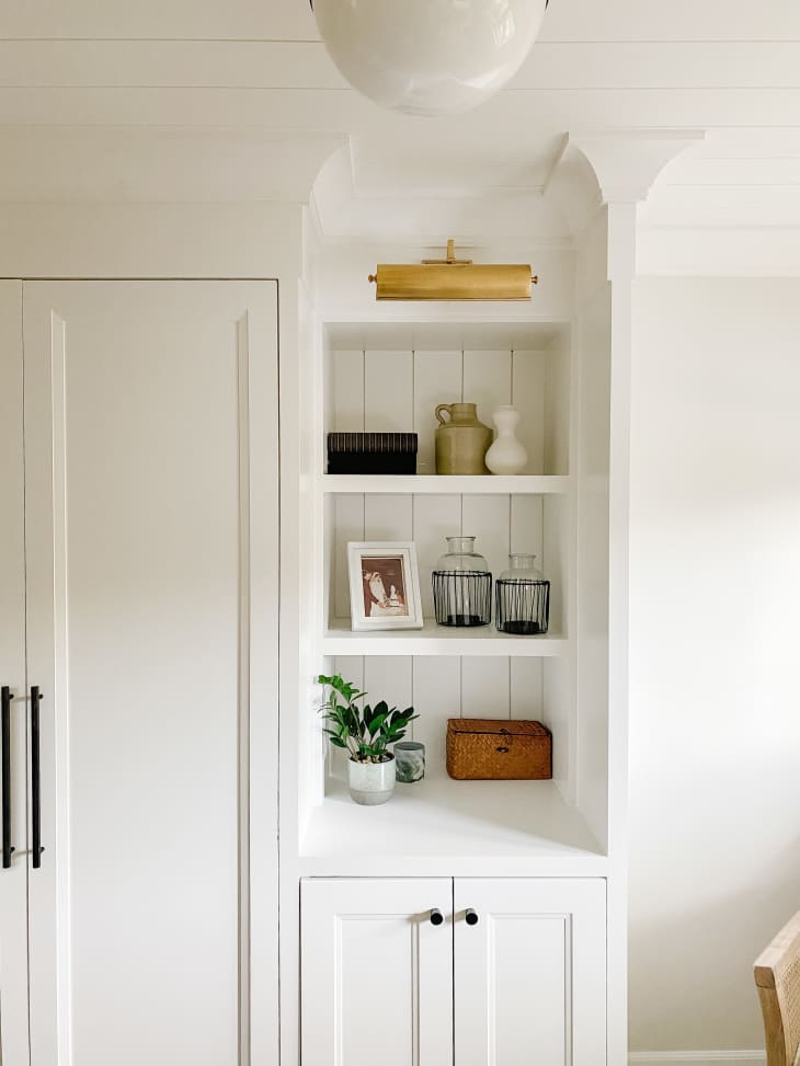 White built-in bookshelf by Tiffany Leigh Design