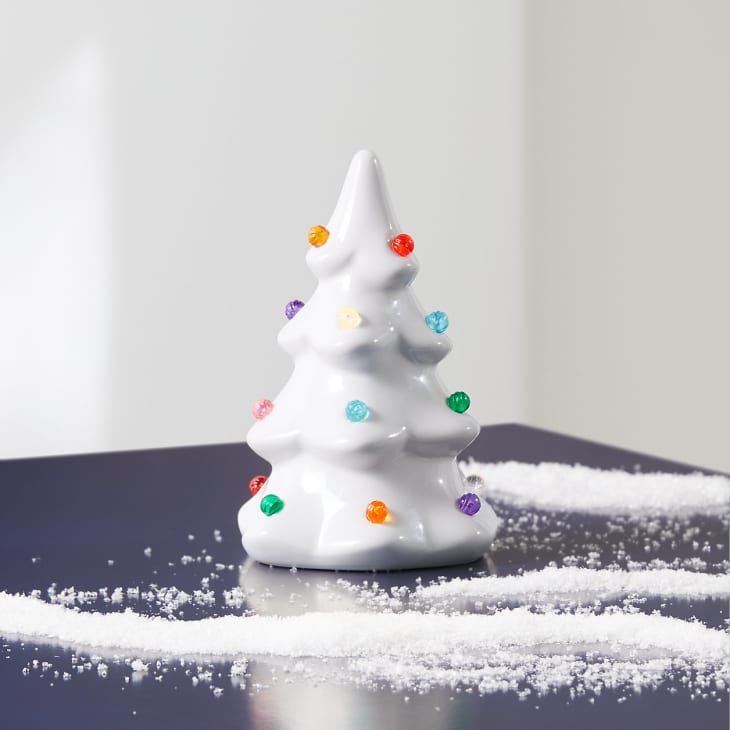 White mini ceramic tree with lights