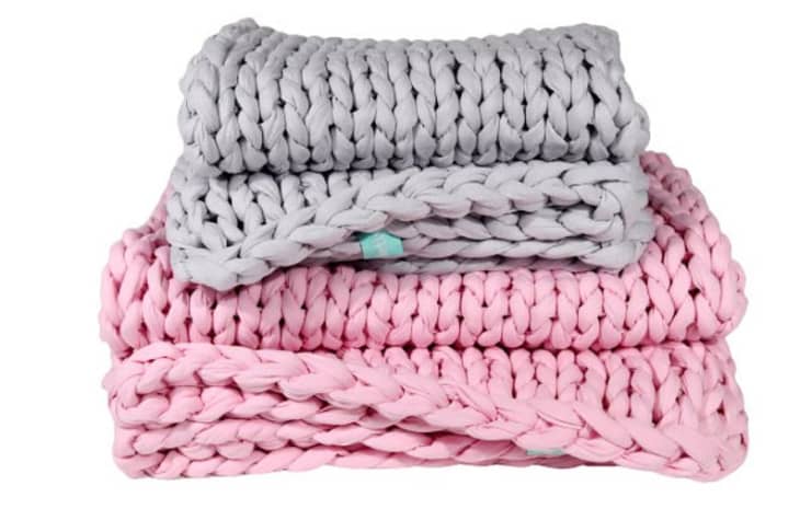 Weighted knit blankets from Etsy in Pink and Gray